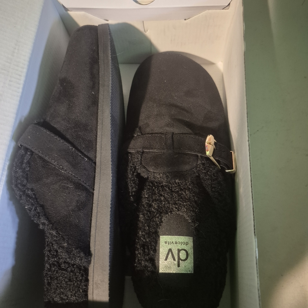 dv by Dolce Vita Black Fleece-Lined Slip-On Mules
